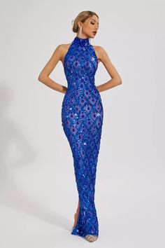 Embellished Royal Blue Evening Dress For Prom, Blue Sequined Evening Dress For Gala, Blue Sleeveless Evening Gown, Sleeveless Blue Evening Gown, Rhinestone Floor-length Maxi Dress For Parties, Sparkling Sleeveless Evening Dress, Sparkling Sleeveless Evening Dress For Gala, Sleeveless Sparkling Evening Dress For Gala, Maxi Evening Dress With Rhinestones For Parties