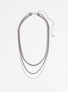 FIT. Layer 1: 19”. Layer 2: 21. 5”. Layer 3: 23” + 5” Extender. MATERIALS + CARE. Base metal. Imported. . DETAILS. High shine finish. . The best plus size women's multi layered snake chain necklace - silver tone necklaces in silver. Silver Snake Chain Layered Necklace, Silver Snake Chain Necklace For Layering, Silver Metal Snake Chain Layered Necklace, Silver Layered Snake Chain Necklace, Silver Metal Layered Necklace With Snake Chain, Metal Snake Chain Layered Necklace, Snake Chain Necklace, Fitted Wedding Dress, Silver Chain Necklace