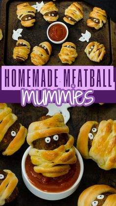 homemade meatball mummies with googly eyes on them