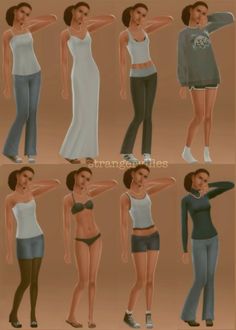 an animated woman poses in different outfits