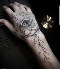 a person's hand with an all seeing eye tattoo on the left forearm and wrist