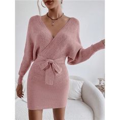 -Item Id 24398652 -Details: Belted -Neckline: V Neck -Sleeve Type: Batwing Sleeve -Style: Casual -Waist Line: High Waist -Hem Shaped: Pencil -Color: Dusty Pink -Pattern Type: Plain -Sleeve Length: Long Sleeve -Length: Short -Fit Type: Slim Fit -Fabric: Medium Stretch -Material: Fabric -Composition: 100% Polyester -Care Instructions: Machine Wash Or Professional Dry Clean -Temperature: Spring/Fall (18-25/63-77) -Sheer: No **Open To Offers!!!** **Bundle To Save More** **30% Off Bundles Of 2 Or Mor Belted Sweater, Mini Sweater Dress, Classy Chic, Chic Boutique, Batwing Sleeve, Boutique Dresses, Bat Wings, Dusty Pink, Sleeve Styles