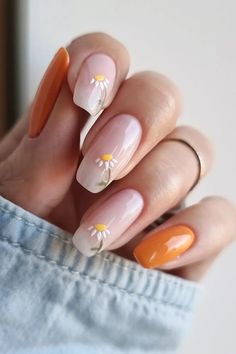 Gel French Manicure, Unghie Nail Art, Nail Art For Beginners, Daisy Nails, Spring Nail Art