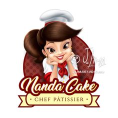 the logo for nanda cake chef patisser, with a woman's face and