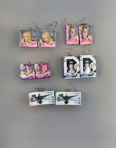 These adorable earrings are made from the Mini Brand Toys collection. Fun Plastic Earrings For Gifts, Nickel-free Plastic Earrings As Gift, Origami Jar, Dinosaur Earrings, Toys Collection, Mini Bottles, Toy Box, Earring Patterns, Toy Boxes