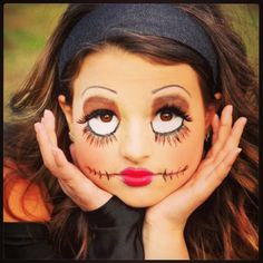 Halloween Doll Costume Creepy, Doll Face Paint Halloween, Forehead Makeup Art, Creepy Doll Costume For Kids, Creepy Doll Costume Women, Halloween Makeup Children, Funny Halloween Makeup, Halloween Makeup Doll, Doll Halloween Costumes