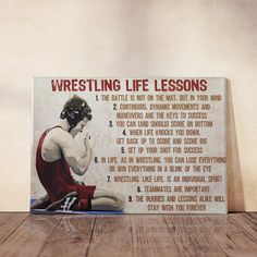 a wrestling life lessons sign on a wooden floor