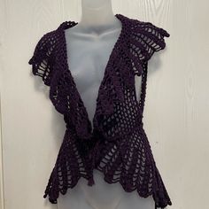 Hand Crafted Fit Size Small To Medium Like New Condition Super Cute To Pair It With Dress Or Tank Top Color Purple Summer Fitted Purple Outerwear, Fitted Purple Summer Outerwear, Crochet Circle Vest, Circle Vest, Crochet Circle, Crochet Circles, Color Purple, Crochet Projects, Hand Crafted