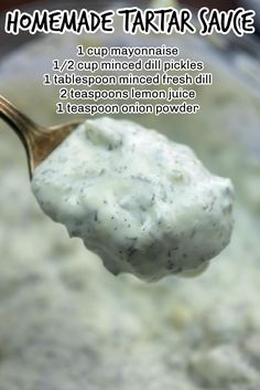 a spoon full of homemade tartar sauce