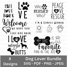 the dog lover bundle includes 8 svg files