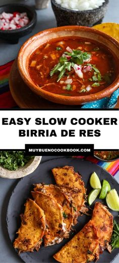 easy slow cooker recipe for burritos and tortillas with salsa in the background