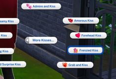 the screenshot shows different types of kisses and other things to see in this game