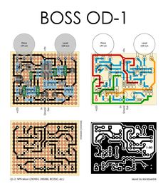 four different types of circuit boards with the words boss od - 1 on them