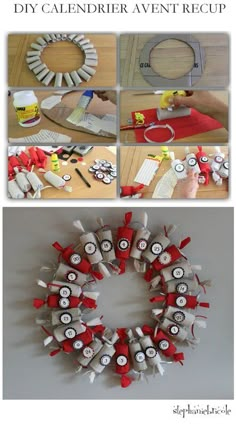 the instructions to make a christmas wreath out of toilet paper rolls and other crafting supplies