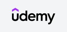 the udemy logo is shown in black and purple, with an arrow pointing up to