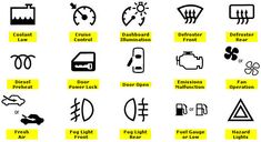 the symbols for different types of vehicles and their meanings are shown in black and yellow