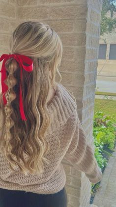 Preppy Hairstyles, Cheer Hair, Bow Hairstyle, Ribbon Hairstyle, Long Blonde, Hair Stylist Life