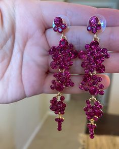 Purple Rhinestone Party Earrings, Purple Rhinestone Earrings For Party, Purple Rhinestone Crystal Earrings For Party, Party Purple Crystal Rhinestone Earrings, Purple Bridal Earrings For Party, Formal Pink Chandelier Earrings, Purple Crystal Earrings For Party, Purple Sparkling Crystal Earrings For Parties, Glamorous Purple Jewelry For Party