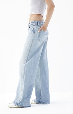 PacSun keeps you looking good all season long in the new Casey Light Indigo Ripped Low Rise Baggy Jeans. These iconic jeans sit low on the waist for a trendy update and feature wide-leg openings that offer a comfortable baggy fit. They get finished with sustainably sourced cotton for an eco-friendly upgrade and a ripped detail at the leg for added edge.


	Model is wearing a size 26
	Model measurements: 5’9” height, 34” bust, 25” waist, 37” hips


Learn more about PacSun eco items Trendy Zip Fly Jeans For Spring, Trendy Spring Jeans With Zip Fly, Trendy Medium Wash Bottoms With Zip Fly, Light Wash Casual Jeans With Zipper Closure, Light Wash Casual Jeans With Zipper, Trendy Mid-rise Flare Jeans With Zip Fly, Casual Medium Wash Pants With Zipper Closure, Casual Light Wash Jeans With Zipper, Wide Leg Bottoms With Zipper Closure In Medium Wash