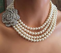 Pearl Necklace Set with Brooch and Earrings Wedding Jewelry Set multi strand Swarovski pearls cream Elegant Cream Pearl Necklace For Wedding, Wedding Bridal Pearl Necklace In Cream, Cream Pearl Bridal Necklace For Wedding, Pearl Necklace For Mother Of The Bride, Pearl White Bridal Necklace For Mother Of The Bride, Mother Of The Bride Pearl Necklace, Pearl Wedding Jewelry Sets, Bridal Jewelry Pearl Sets, Pearl Wedding Jewelry