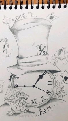 a drawing of a clock with a top hat on it