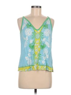 Plenty By Tracy Reese Sleeveless Blouse Size: Medium Tops - used. 97% COTTON, 3% SPANDEX | Plenty By Tracy Reese Sleeveless Blouse: Blue Tops - Size Medium V-neck Vest Top For Beach Season, Blue Sleeveless Summer Vest, Sleeveless Cotton Tank Top For Beach Season, Sleeveless Cotton Vest For Beach Season, Blue Summer Vest, Fitted Sleeveless Tank Top For Beach Season, Blue Denim Vest For Summer, Vacation Sleeveless Camisole, Fitted Sleeveless Camisole For Vacation