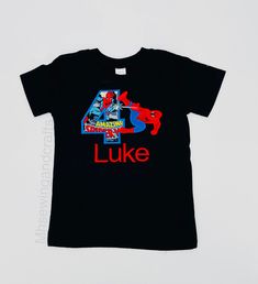 a black t - shirt with the number 4 on it that says,'42 luke