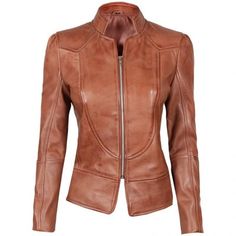 Brown Fitted Leather Jacket for Women - Leather Jacket Celebrity Wear, Fitted Leather Jacket, Leather Jacket For Women, Cafe Racer Leather Jacket, Winter Wear Women, Leather Jacket Women, Tan Leather Jackets, Brown Fits, Biker Chic