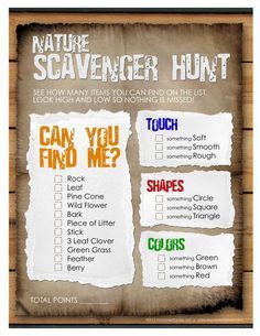 the nature scavenger hunt is on display in front of a wooden background with text that reads, can you find me?