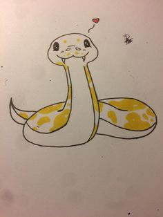 a drawing of a snake sitting on the ground with its tongue out and eyes closed