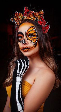 Catrina Face Makeup, Catarina Makeup, Makeup Mariposa, Catrina Makeup, Halloween Makeup Sugar Skull, Sugar Skull Costume, Dead Makeup, Butterfly Makeup