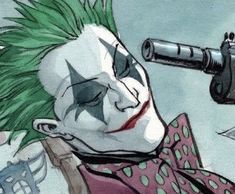 the joker is looking through a telescope at something