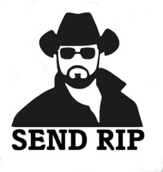 a sticker with the words send rip in black and white, on a white background