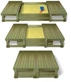 three wooden tables with sand in them