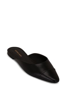 Veronica Beard - Carlotta Black Leather Flat Mule Classic Closed Toe Mules With Leather Sole, Luxury Fitted Leather Mules, Classic Mules With Leather Sole And Almond Toe, Classic Mules With Leather Lining And Round Toe, Classic Mules With Almond Toe And Leather Sole, Leather Mules With Rubber Heel Cap For Formal Wear, Formal Leather Mules With Rubber Heel Cap, Classic Almond Toe Mules With Leather Sole, Classic Black Calf Leather Mules