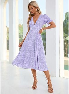 JJ's House No Floral Print Polyester Midi V-Neck Spring Summer A-line NO Lilac S Height:5.7ft(174cm) Bust:33.5in(85cm) Waist:26in(66cm) Hips:36in(91cm) Tea-Length Dress. #JJ's House #No #FloralPrint #Polyester #Midi #VNeck #Spring #Summer #Aline #NO #Lilac #S #TeaLength #Dress Aline Dresses, Purple Maxi, Purple Midi Dress, House No, Chiffon Midi Dress, Aline Dress, Tea Length Dresses, House Dress, Polyester Dress