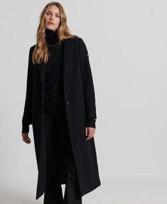 Womens - Quilt Wool Crombie Coat in Tar Herringbone | Superdry Black Wool Coat Outfit, Black Wool Coat Women, Wool Coat Outfit, Crombie Coat, British Tailoring, Travel Clothes, Superdry Women, Style Basics, Black Wool Coat