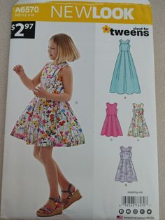 Dresses For Girls 7-10, Dresses Size 10-12 Kids, Dresses For 6-year, Sewing Patterns For Preteens, Summer Dresses For Girls 10-12, Short Long Dresses, New Look Patterns, Girl Dress Pattern, Girls Dress Sewing Patterns