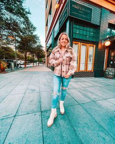 Shop Plaid To See You Sherpa Jacket In Light Camel, Verdugo Ankle Skinny In Embarcadero Destructed and more Plaid Sherpa Jacket Outfit, Sherpa Jacket Outfit