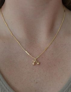 Length: 16” Charm: 0.5” Gold Plated Anti-Tarnish: Double E-Coating Cherry Necklace, Makeup Stain, Set Dress, Deodorant, Sale Items, Gold Necklace, Gold Plate, Cherry, Plating