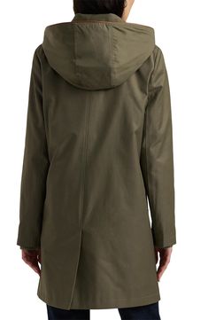 Whether it's sunny or threatening to rain, this cotton-blend coat makes sure you're prepared with an optional hood that buttons under the collar. 35" length Front button closure Spread collar with removable hood Front button-flap pockets Lined 57% cotton, 43% polyester Machine wash, tumble dry Imported Cotton Parka With Detachable Hood, Cotton Raincoat With Pockets For Rainy Weather, Hooded Waterproof Cotton Outerwear, Waterproof Hooded Cotton Outerwear, Everyday Outerwear With Double-lined Hood, Everyday Solid Outerwear With Double-lined Hood, Cotton Raincoat For Fall, Casual Cotton Raincoat For Rainy Weather, Hooded Cotton Raincoat For Rainy Weather