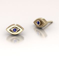 Evil Eye earrings Tiny 14k Yellow/White/Rose Gold Evil Eye earrings with genuine Blue Sapphire 1.6mm, bezel set. The length of the earrings is 8.5mm, the width is about 5mm and hight about 1.7mm. They have a regular post and 14K push backs. The evil eye is one of the strongest symbolic images in the world. Despite the differences in the cultures which hold the evil eye myth, it remains largely the same meaning no matter where the story is told. In its most basic form, the evil eye is thought of Cheap Evil Eye Drop Earrings, Earring Designs Gold, Drip Drop, Protection Jewelry, Evil Eye Earrings, Eye Earrings, Single Earring, White Rose Gold, Gold Plated Jewelry