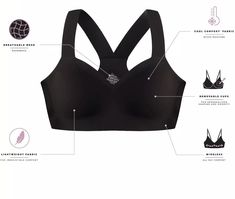 •Wireless support in a racerback style•Lightweight fabric with 360-degree stretch•Lightly padded removable foam cups•Breathable mesh on back and sides keeps you cool•No hardware. no wires. no lines•Moisture-wicking fabric•Wide comfort straps•No ride up band designed to stay in place and provide smoothing•Fused-edge. flat-seamed design for an invisible look•Pullover design - no closure•FABRIC & CARE•Nylon. spandex•Hand wash•Importe Black Stretch Bra With Built-in Padding, Black Racerback Bra With Medium Support, Black Racerback Functional Bra, Functional Black Racerback Bra, Black Racerback Sports Bra With 4-way Stretch, Black 4-way Stretch Racerback Sports Bra, Black Racerback Bra With Medium Bust Support, Functional Black Bra With Medium Bust Support, Black Breathable Racerback Bra