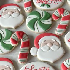 decorated cookies with santa clause and candy canes