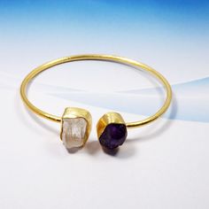 Rough Crystal Quartz Bangle, Rough Amethyst Bangle, Adjustable Bangle, Brass Bangle, Gold Plated Bangle, Gold Bangle, Bracelets, CLX0308 Gemstone - Rough Amethyst, Crystal Quartz Rough Weight - 14.2gm Stone Size - 10x13mm Metal - Brass With 18k Gold Plated Amethyst Bangle Gift, Amethyst Bangle For Gift, Adjustable Purple Gemstone Bangle, Adjustable Purple Bangle With Gemstone, Cristal Bracelet, Gold Bangle Bracelets, Bracelet Or, Amethyst Bangle, Bangle Gold