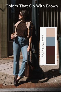 What Colors Go With Brown, Brown Tshirt Outfit, Brown Color Palettes, Brown Top Outfit, Brown Outfit Ideas, All Brown Outfit, Brown Jacket Outfit, White Cotton Summer Dress, Navy Blue Outfit