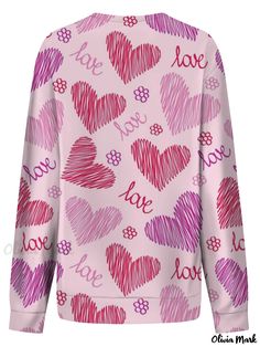 Olivia Mark - Fashion Love Heart Print Long Sleeve Sweatshirts, Women's Comfortable Round Neck Pullover Sweatshirt Top Pink Long Sleeve Top With Heart Graphic, Pink Heart-shaped Top For Valentine's Day, Pink Casual Sweatshirt With Heart Graphic, Casual Pink Sweatshirt With Heart Graphic, Pink Heart Print Sweater For Valentine's Day, Heart-shaped Pink Top For Valentine's Day, Casual Long Sleeve Sweatshirt For Valentine's Day, Casual Crew Neck Sweater For Valentine's Day, Cute Long Sleeve Top With Heart Graphic