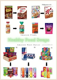 the healthy food swap is shown with an arrow pointing to different foods in each section