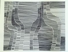 an abstract drawing with lines and shapes in grey, black and white ink on paper