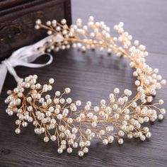 Super Multi-Pearl Studded Bridal Headband - 3DVanity.com Flower Girl Tiara, Headpiece Hairstyles, Pearl Bridal Headband, Bridal Headwear, Flower Girl Crown, Gold Hair Accessories, Ribbon Headbands, Bride Hair Accessories, Handmade Hair Accessories